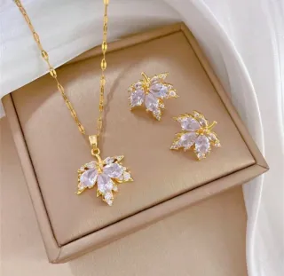 Colgante y pendientes hoja circonita sintéticas