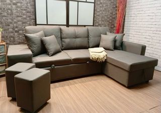 Divano ad Angolo con Letto + Cassapanca + 2 Pouf