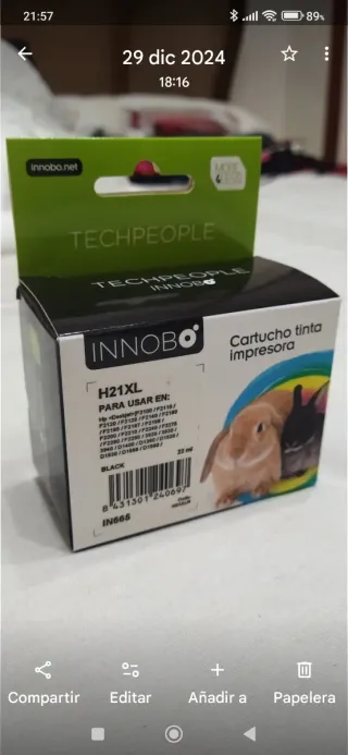 Cartucho Tinta Impresora Innovo H21XL Negro