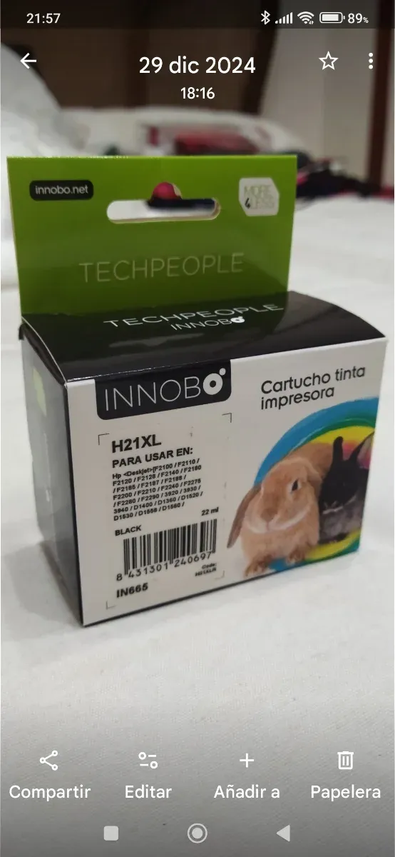 Cartucho Tinta Impresora Innovo H21XL Negro