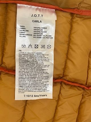 Chaqueta de plumas, JOTT , niña 9 años