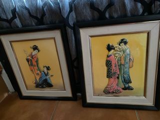 Pinturas Geishas Relieve Vidrio