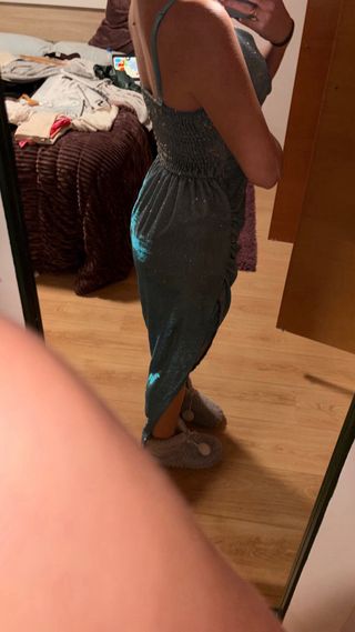 Vestido fiesta lentejuelas azul plateado