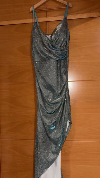 Vestido fiesta lentejuelas azul plateado