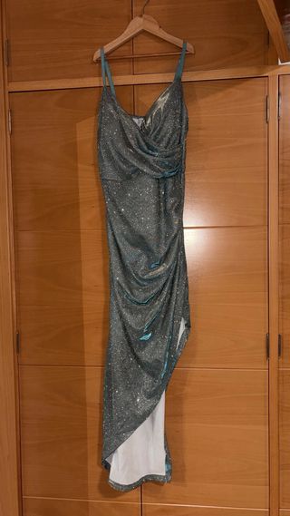 Vestido fiesta lentejuelas azul plateado
