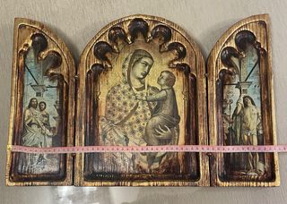 Tríptico religioso plegable estilo bizantino