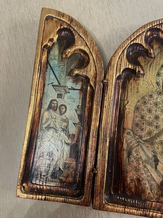 Tríptico religioso plegable estilo bizantino