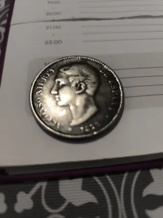 Moneda 5 Pesetas 1875 es de plata de ley