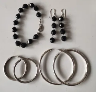 Conjunto Onix y Plata: Collar, Pulsera y Pendiente