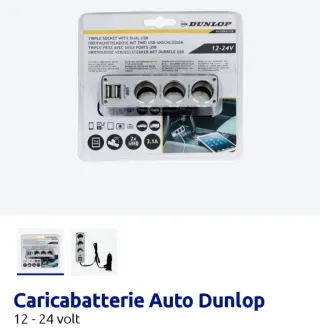 Caricabatterie Auto Dunlop Tripla Presa USB 12-24V