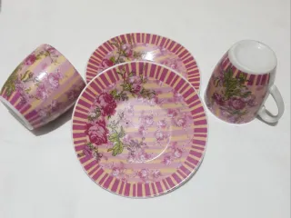 Set 6 Tazas Shabby Chic con Soporte