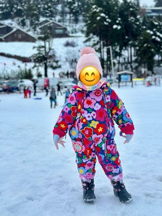 Mono nieve niña flores