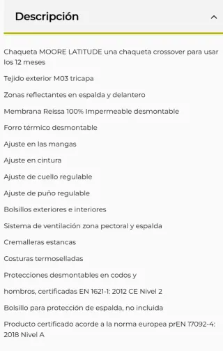 Chaqueta Moto Moore NUEVA. Talla XL.