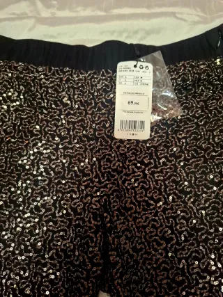 Pantalón Mango Negro/Plata Lentejuelas Nuevo