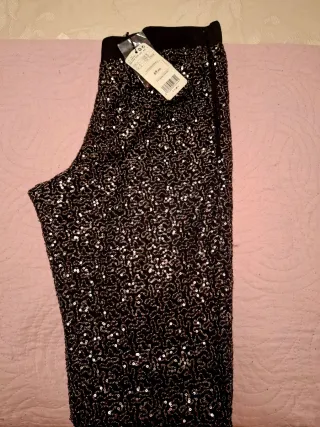 Pantalón Mango Negro/Plata Lentejuelas Nuevo