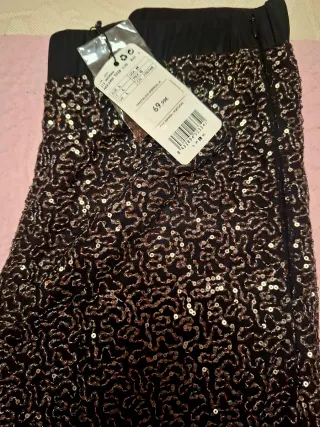 Pantalón Mango Negro/Plata Lentejuelas Nuevo