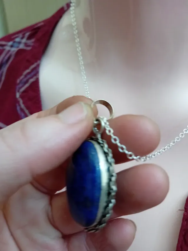 Collana acciaio con pendente argento lapislazzuli