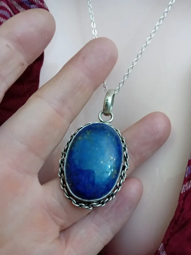 Collana acciaio con pendente argento lapislazzuli