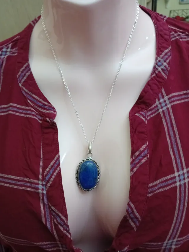 Collana acciaio con pendente argento lapislazzuli