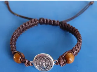 Pulsera San Benito Unisex Marrón y Plata