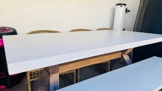 Conjunto Mesa+banco jardín de madera acacia Keros