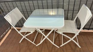 Mesa y 2 Sillas Jardín Cristal y Metal