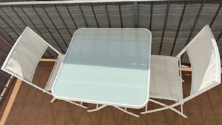 Mesa y 2 Sillas Jardín Cristal y Metal