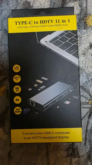 Hub USB-C 11 en 1 HDTV 4K HDMI VGA LAN USB A Audio