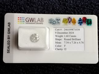 Diamante GWLAB 1.60 Quilates Redondo Brillante