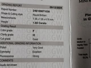 Diamante GWLAB 1.60 Quilates Redondo Brillante