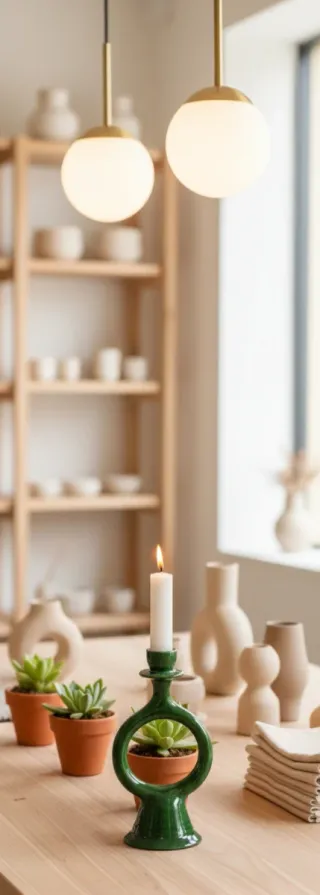 Velas Decorativa Cerâmica Verde e Branca