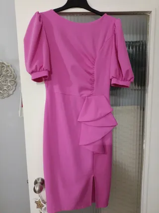 Vestido fiesta rosa manga abullonada