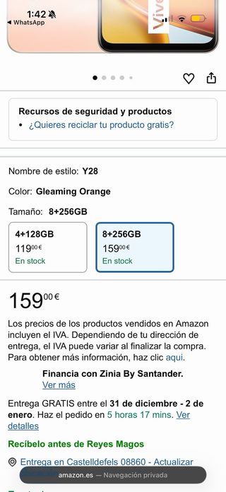 Vivo Y28 256GB Naranja
