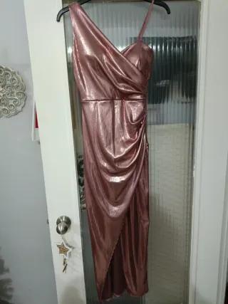 Vestido fiesta dorado y rosa