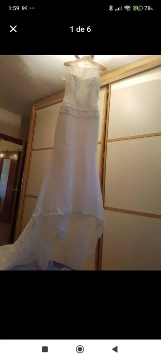 Vestido de Novia Corte Sirena Talla 36 Blanco Roto