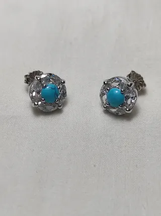 Pendientes Plata Circonita Cúbica y Howlita  Azul