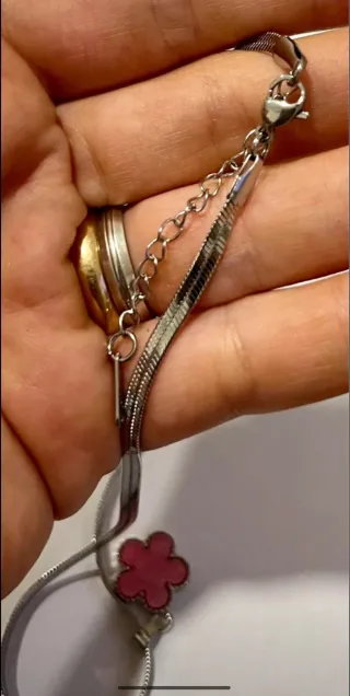 Collana con fiore rosa acciaio argentato