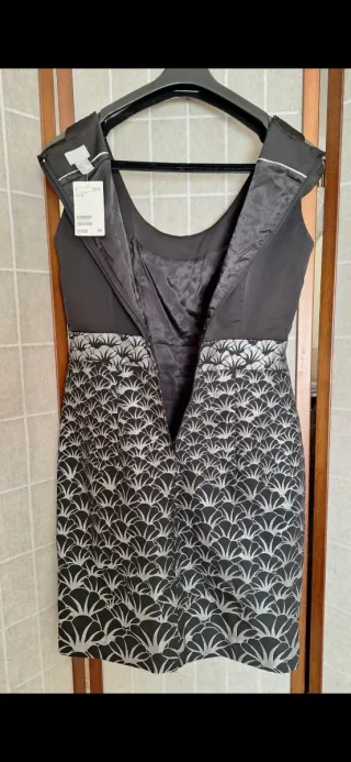 Vestido fiesta negro y plateado