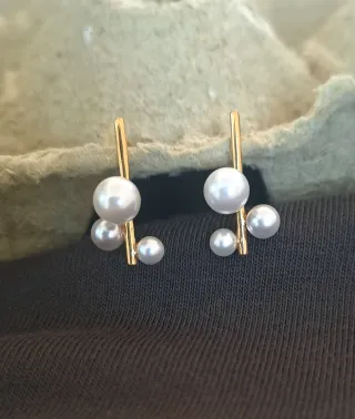 Pendientes Plata Ley, baño de Oro 18k Perlas