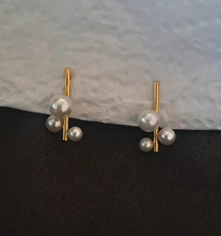 Pendientes Plata Ley, baño de Oro 18k Perlas