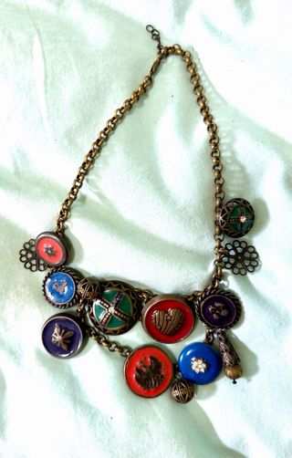 Collana bronzo anni '70 ciondoli smaltati