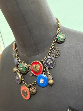 Collana bronzo anni '70 ciondoli smaltati