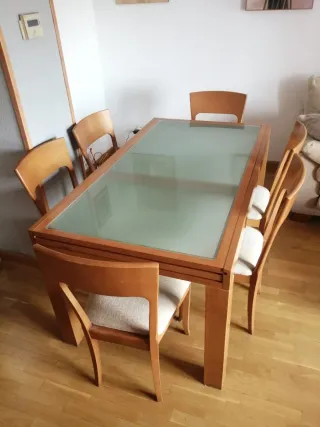 Mesa de comedor cristal y madera