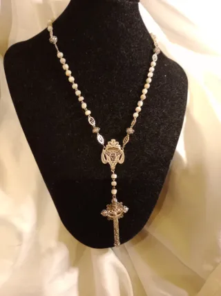 Rosario antiguo plata filigrana 3 medallas