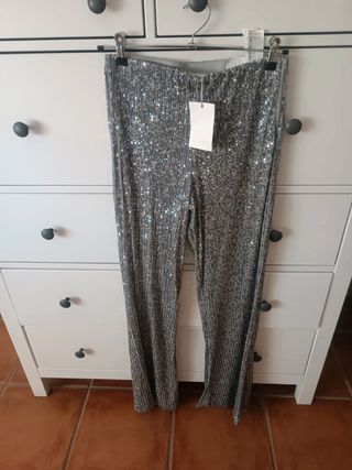 Pantalón lentejuelas plateado