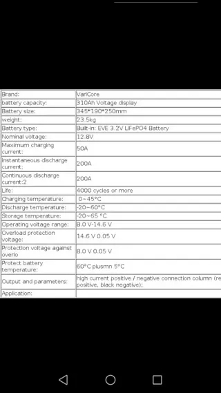 Batería litio 310a Profesional Varicore 12V LiFePO