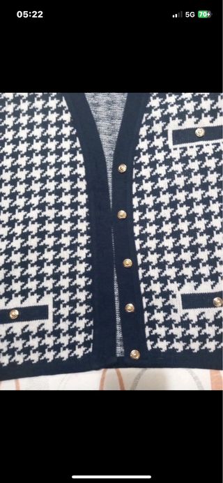 Giacca donna lana houndstooth blu/bianca L