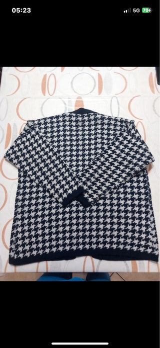 Giacca donna lana houndstooth blu/bianca L