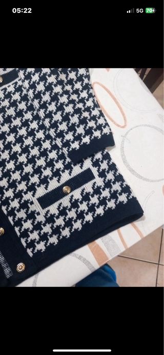 Giacca donna lana houndstooth blu/bianca L