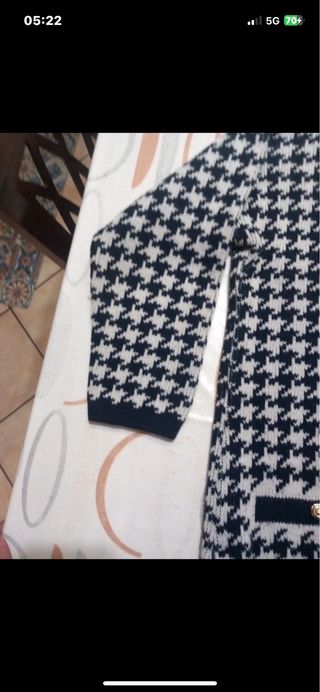 Giacca donna lana houndstooth blu/bianca L